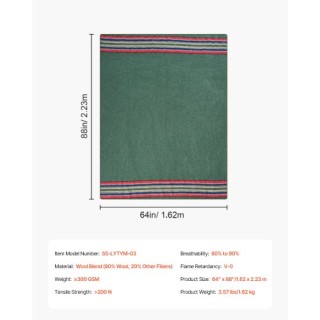 VEVOR Μάλλινη Κουβέρτα Κάμπινγκ 64 x 88 Ζεστή για Κάμπινγκ, Πεζοπορ...