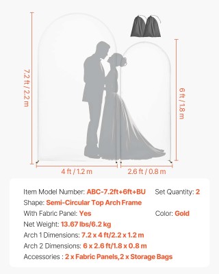 VEVOR Σετ Δύο Χρυσών Μεταλλικών Αψίδων Διακόσμησης 2.2 μ & 1.8 μ BY... VEVOR Σετ Δύο Χρυσών Μεταλλικών Αψίδων Διακόσμησης 2.2 μ & 1.8 μ BY...