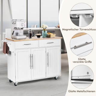 Costway Λευκός Τροχήλατος Πάγκος Κουζίνας 122 x 46 x 92,3 εκ. KC547...