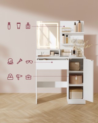 VASAGLE Επίπλο Τουαλέτα με LED Καθρέφτη & Πρίζα - Λευκό, 80x40x132.... VASAGLE Επίπλο Τουαλέτα με LED Καθρέφτη & Πρίζα - Λευκό, 80x40x132....