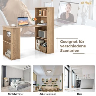 Costway Γραφείο με Βιβλιοθήκη Υπολογιστή με 6 Ράφια Φυσικό Ξύλο CB1...