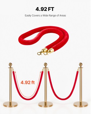 VEVOR Κόκκινες Βελούδινες Σχοινιά 1,5 μ με Χρυσούς Γάντζους για Πλή...