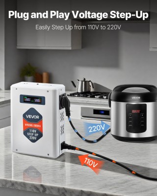 VEVOR Μετατροπέας Τάσης 2000VA, 110V σε 220V, με Διπλή Έξοδο EU, US...