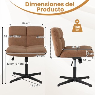 Costway Καρέκλα Γραφείου Σταυροπόδι Χωρίς Μπράτσα με Φαρδιά Καφέ Έδ...