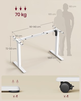 VASAGLE Λευκός Ηλεκτρικός Ρυθμιζόμενος Σκελετός Γραφείου Stand-Sit ...