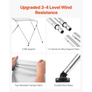 VEVOR Τρίκλινη Σκηνή Σκίασης Σκάφους 72 x 79-84 x 46 Ανοιχτό Γκρι 3...