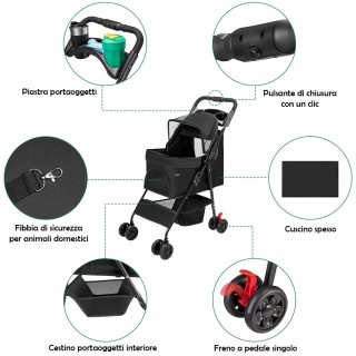 BAKAJI Πτυσσόμενο Καρότσι για Σκύλους και Γάτες Μαύρο 30Kg 02842633