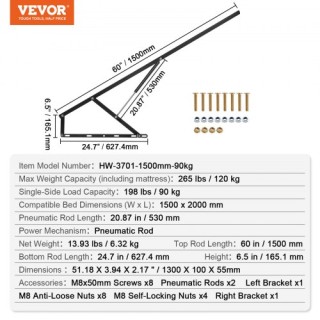 VEVOR Σετ Ανύψωσης Κρεβατιού 59x79 ιντσών, 265 lbs, DIY Τοίχου CXS... VEVOR Σετ Ανύψωσης Κρεβατιού 59x79 ιντσών, 265 lbs, DIY Τοίχου CXS...