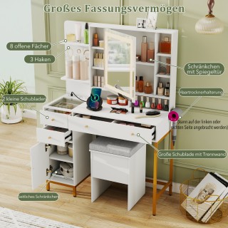 Costway Λευκό Τραπεζάκι Μακιγιάζ με Φωτιζόμενο Καθρέφτη & Σετ Σκαμπ...