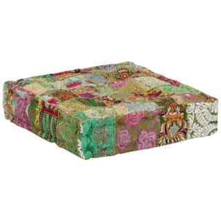 vidaXL Βαμβακερό Πουφ Patchwork Πράσινο 50x50x12 cm 246576