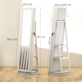 HOMCOM Περιστρεφόμενος Καθρέπτης Κοσμηματοθήκη 3 σε 1 360°, με Ράφι...