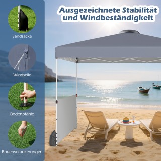 Costway  Αναδιπλούμενο Περίπτερο 3 x 3m με 2 Πλευρικούς Τοίχους & Τ...