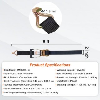 Σετ 4 Ιμάντες Δέσης VEVOR με Αντοχή 5 τόνων, 2 x 8 με Γάντζο J SGJ... Σετ 4 Ιμάντες Δέσης VEVOR με Αντοχή 5 τόνων, 2 x 8 με Γάντζο J SGJ...