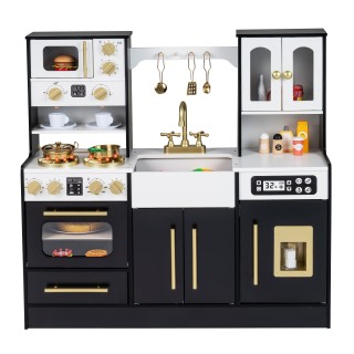 Costway Ξύλινη παιδική κουζίνα με εστία, νεροχύτη, φως, ήχο και αξε...