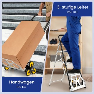 Costway 2-σε-1 Καροτσάκι & Σκάλα Αλουμινίου 3-Βαθμίδων με Αντιολισθ...