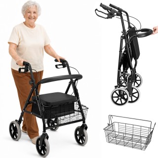 BAKAJI Πτυσσόμενο Αλουμινένια Περπατούρα με Κάθισμα, Καλάθι και Φρέ...