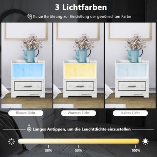 Costway  Κομοδίνο με LED Φωτισμό και Έξυπνη Φόρτιση για Μοντέρνα Κρ...