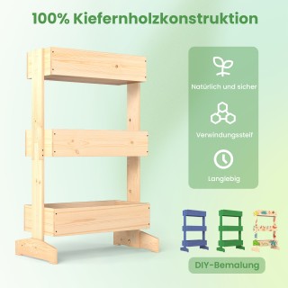 Costway  Κάθετο Ξύλινο Πολυεπίπεδο Παρτέρι με 3 Φυτοδοχεία – Φυσικό...