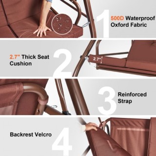 Κούνια Βεράντας 3 Θέσεων VEVOR με Ρυθμιζόμενη Τέντα και Μαξιλάρι, Κ... Κούνια Βεράντας 3 Θέσεων VEVOR με Ρυθμιζόμενη Τέντα και Μαξιλάρι, Κ...