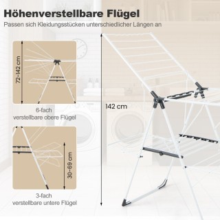 Costway Διπλός Ρυθμιζόμενος Πτυσσόμενος Στεγνωτήρας Ρούχων με Μεταλ...