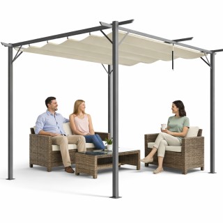 BAKAJI Πέργκολα Κιόσκι Κήπου 3x3 Μέτρα Μπεζ, Αντιηλιακή και Αδιάβρο...