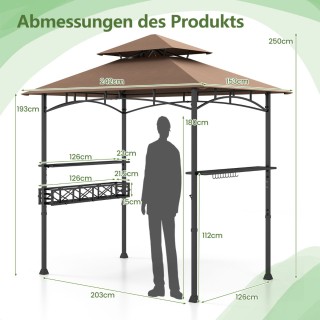 Costway Περίπτερο Ψησταριάς με Διπλή Στέγη & Πλευρικά Ράφια & Μεταλ...