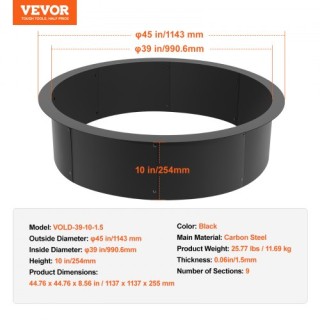 Δακτύλιος Πυράς VEVOR 45 για DIY Τζάκι Εξωτερικού Χώρου  YXHH39INCH...