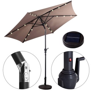 Costway  Ομπρέλα Ήλιου με LED Φωτισμό και Ηλιακό Πάνελ για Μπαλκόνι...