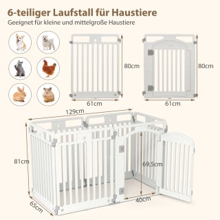 Costway Πτυσσόμενος Χώρος για Κουτάβια με 6 Πάνελ και Κλείδωμα Λευκ...