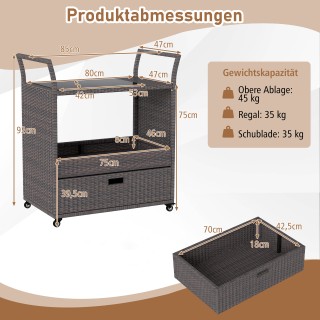 Costway Τροχήλατο καρότσι μπαρ εξωτερικού χώρου από ρατάν με σκληρυ...