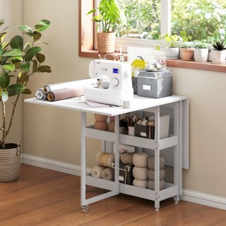 HOMCOM Πτυσσόμενο Τραπέζι με 2 Αναδιπλούμενες Επιφάνειες, για 4 Άτο...