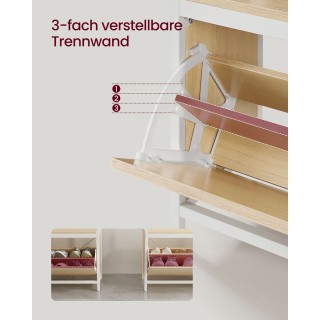 VASAGLE Καλόγερος με Ντουλάπι Παπουτσιών, Δρύς Λευκό HSR405W09&nbsp