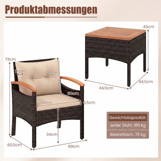 Costway Σετ καθιστικού ρατάν 3 τεμαχίων με 2 πολυθρόνες, 1 βοηθητικ...