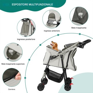 BAKAJI Πτυσσόμενο Καρότσι για Κατοικίδια Σκύλων και Γατών Γκρι 30Kg...