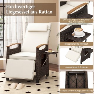 Costway Πολυθρόνα Relax από Rattan με Μαξιλάρια, Ρυθμιζόμενη Πλάτη ...