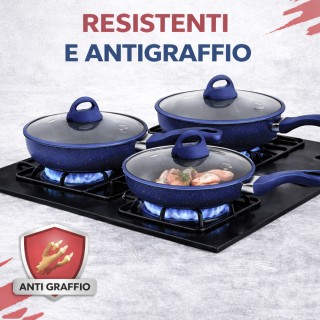 BAKAJI Σετ 6 Τεμαχίων Μπλε Αλουμινένια Τηγάνια με Καπάκι για Όλες τ...