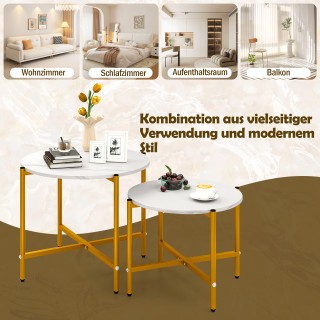 Costway Σετ Στρογγυλών Τραπεζιών Καθιστικού με Μεταλλικό Πλαίσιο σε...