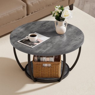 VEVOR Στρογγυλό Μοντέρνο Τραπεζάκι Καφέ με Ανοιχτή Αποθήκευση, Ξύλι...