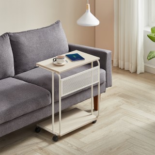 VASAGLE Πλευρικό Τραπέζι C-Σχήματος με Ρόδες και Μεταλλικό Πλαίσιο,...