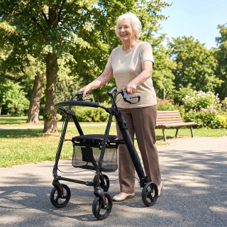 BAKAJI Πτυσσόμενο Πι για Ηλικιωμένους με Κάθισμα, Καλάθι και Βάση Ο...