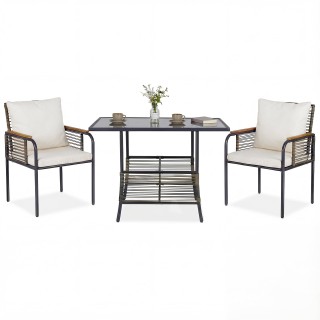 Costway Σετ κήπου 3 τεμαχίων από λευκό ρατάν, με ορθογώνιο τραπέζι ...