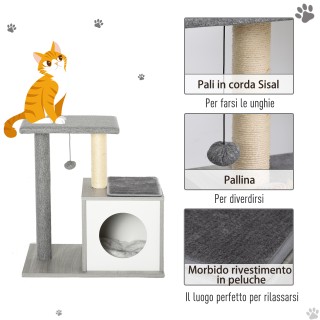 PawHut Cat Scratching Post Tree με κρεβάτι και κολόνα σε γκρι σχοιν... PawHut Cat Scratching Post Tree με κρεβάτι και κολόνα σε γκρι σχοιν...