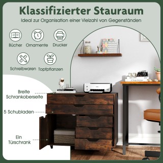 Costway Κινητό Αρχειοθήκη με 5 Συρτάρια και Ντουλάπι για Γραφείο σε...