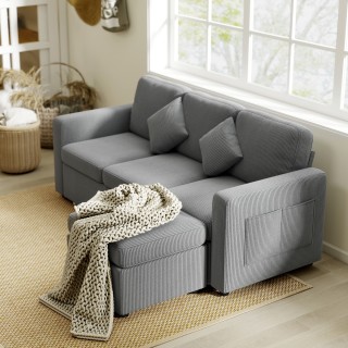HOMCOM Τριθέσιος Καναπές Μονάδας με Αποθηκευτικό Πουφ από Κορδέ Βελ...