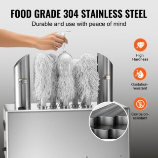 VEVOR  Μηχανή Γυαλίσματος Ποτηριών 8 Βουρτσών 660 Ποτήρια/Ώρα για Μ...