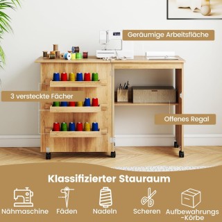 Costway  Πτυσσόμενο Τραπέζι Ραπτικής και Χειροτεχνίας με Κρυφές Απο...