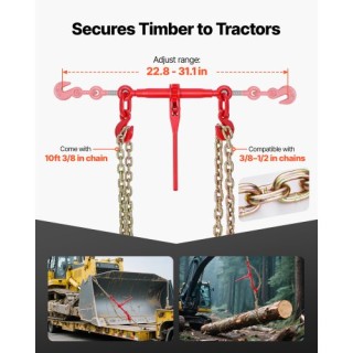 VEVOR Δετικό Αλυσίδας με Καστάνια 3/8 x 10 G80 για Μεταφορά Φορτίου...