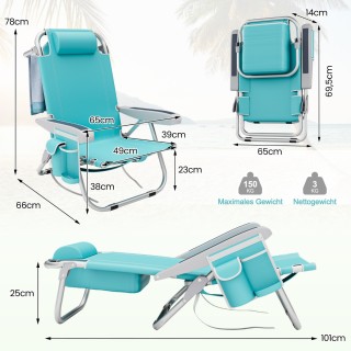 Costway Πτυσσόμενη Καρέκλα Παραλίας Ρυθμιζόμενη με Μαξιλάρι και Απο... Costway Πτυσσόμενη Καρέκλα Παραλίας Ρυθμιζόμενη με Μαξιλάρι και Απο...