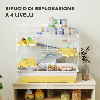 PawHut Κλουβί για χάμστερ με 4 επίπεδα, σωλήνες, τροχό, 3 πόρτες κα...