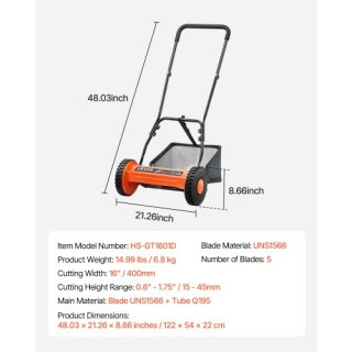 VEVOR 16 Χειροκίνητη Χλοοκοπτική Μηχανή με 5 Λεπίδες και Ρυθμιζόμεν... VEVOR 16 Χειροκίνητη Χλοοκοπτική Μηχανή με 5 Λεπίδες και Ρυθμιζόμεν...